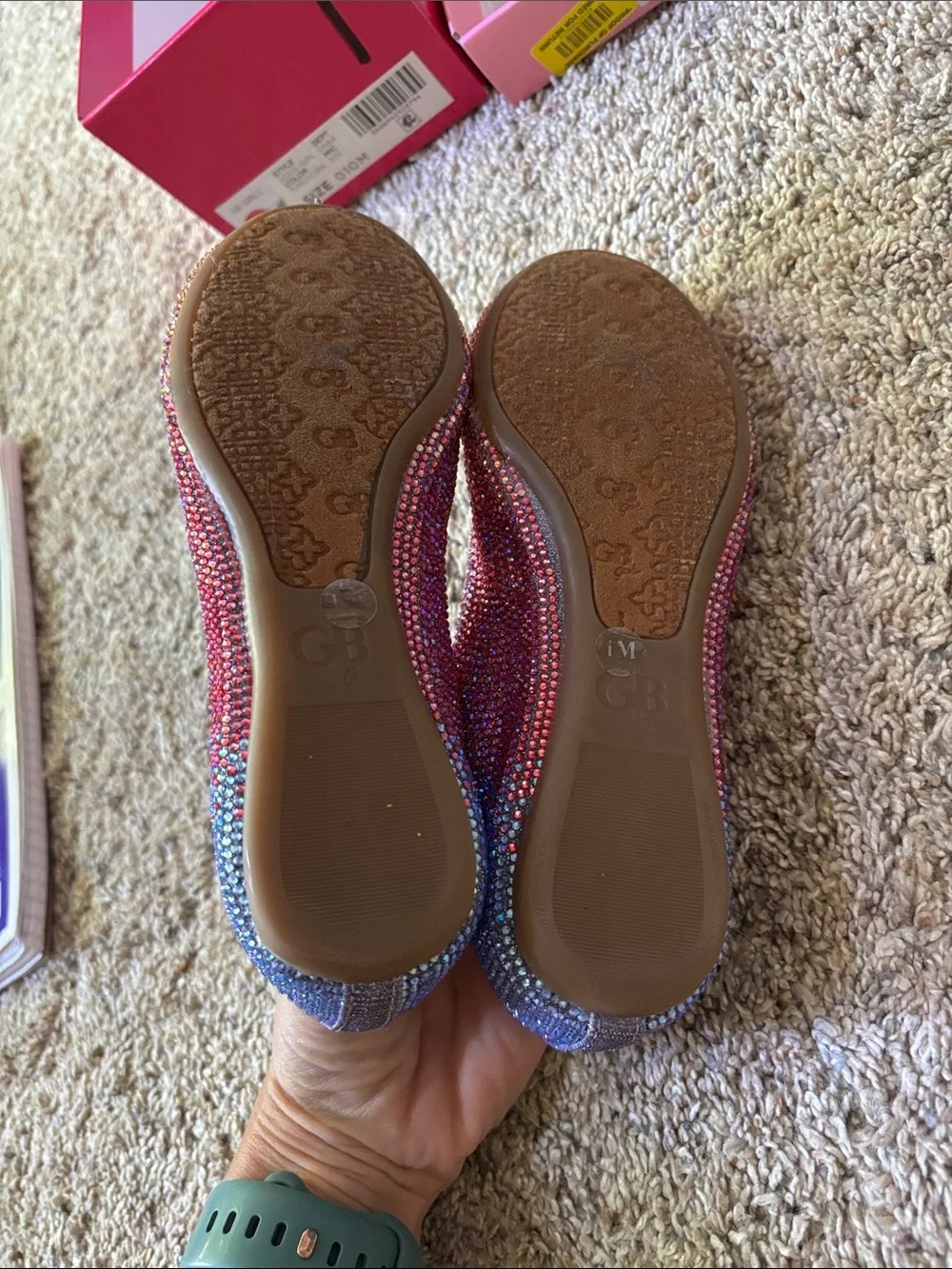 GB girls Pink Iridescent Crystal Ballet Flats size 1